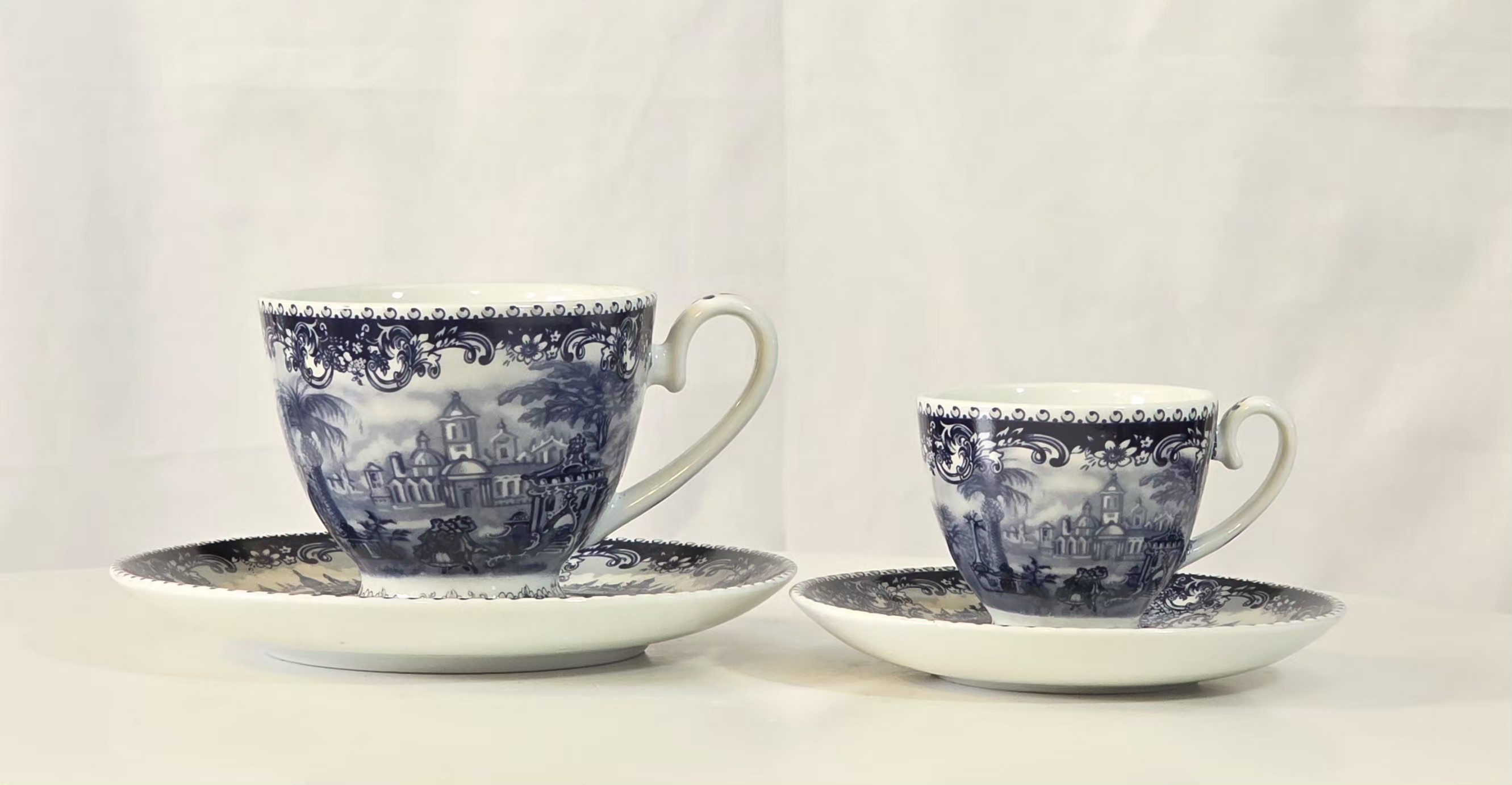 Mavi-Beyaz Manzara Desenli Vintage Kahve Fincanı Takımı – 12 Parça / 6 Kişilik