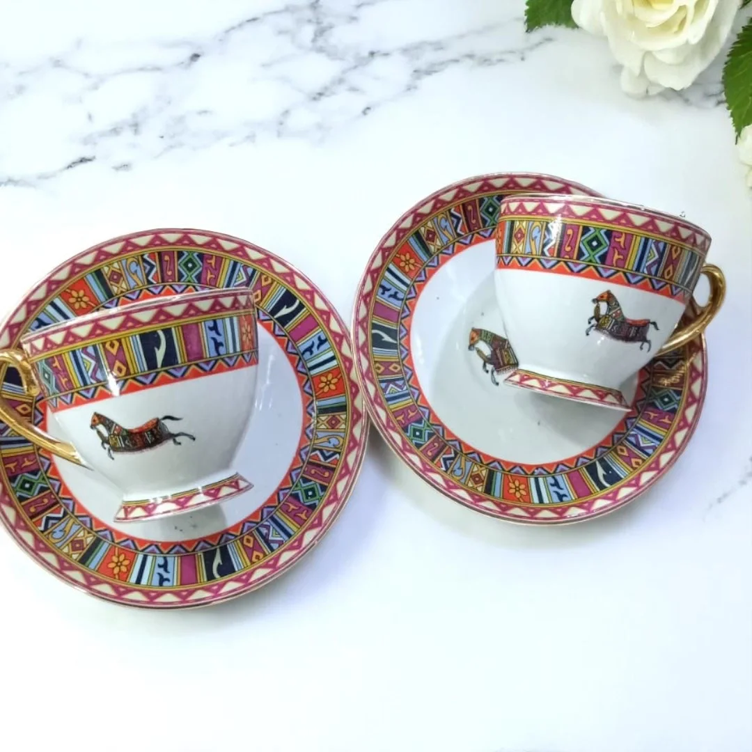At Desenli Etnik Kahve Fincanı Takımı – 12 Parça / 6 Kişilik