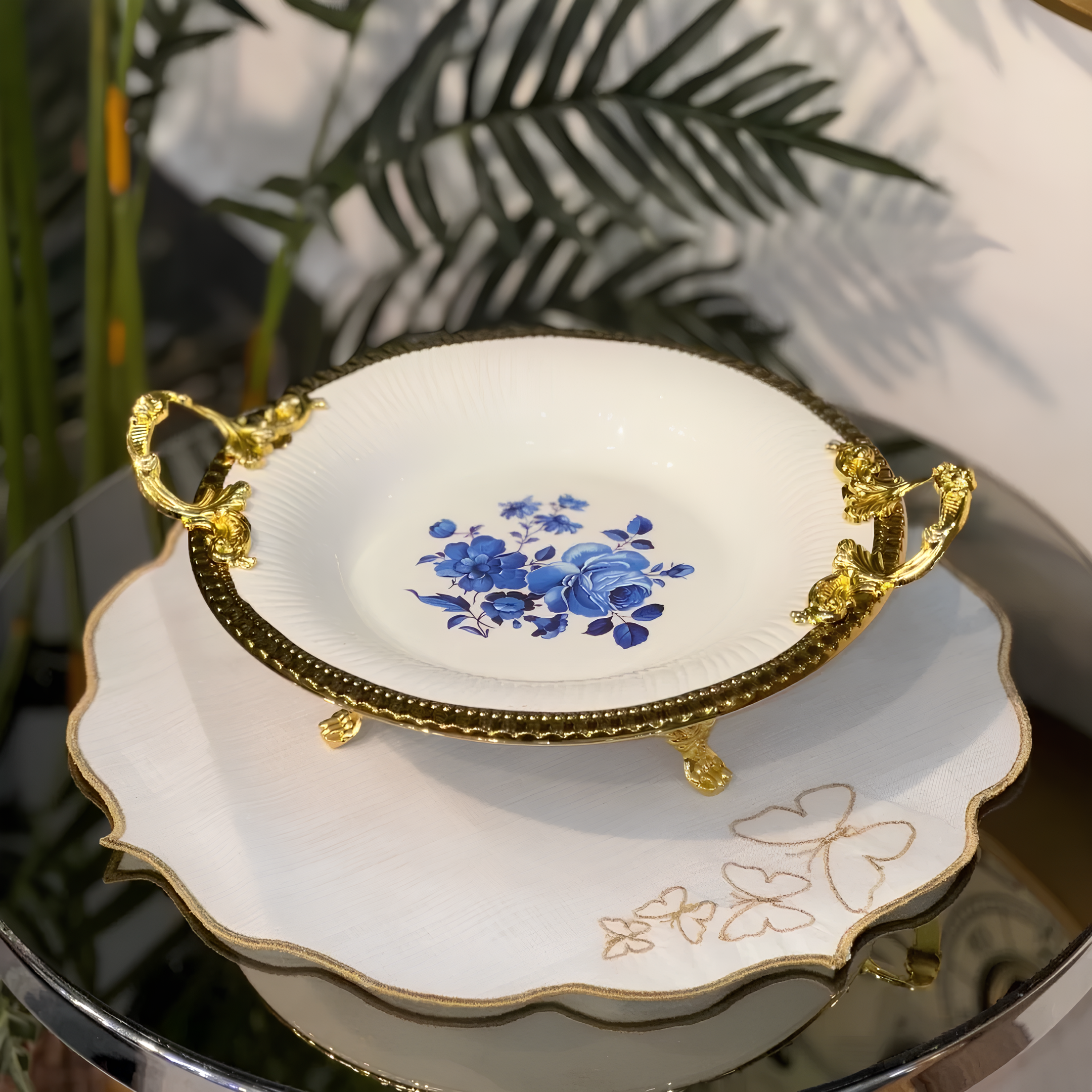 Altın Varaklı Porselen Sunum Tabağı