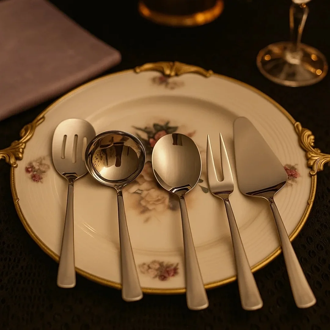 5 Parça Çelik Servis Seti – Gold ve Klasik Parlak Seçenek