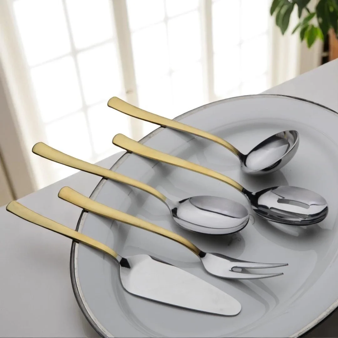 5 Parça Çelik Servis Seti – Gold ve Klasik Parlak Seçenek