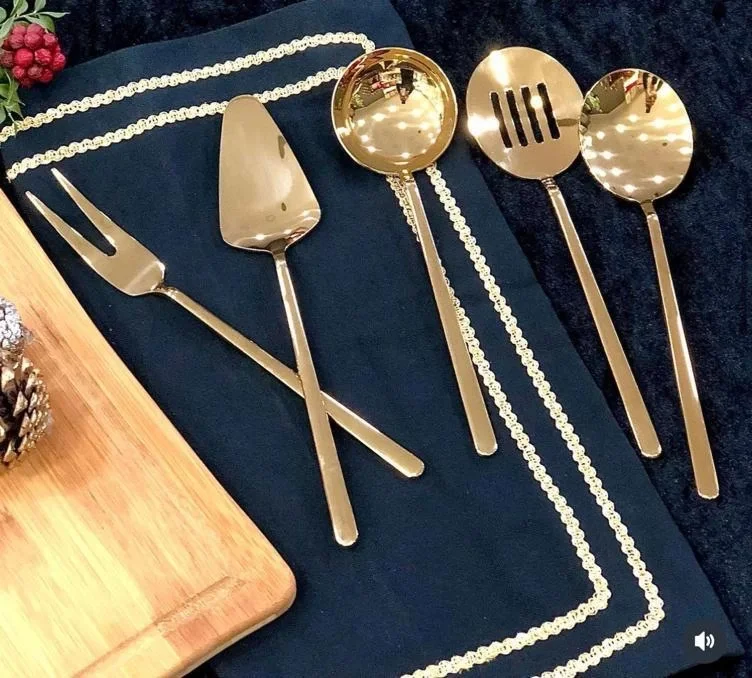 5 Parça Çelik Servis Seti – Gold ve Klasik Parlak Seçenek