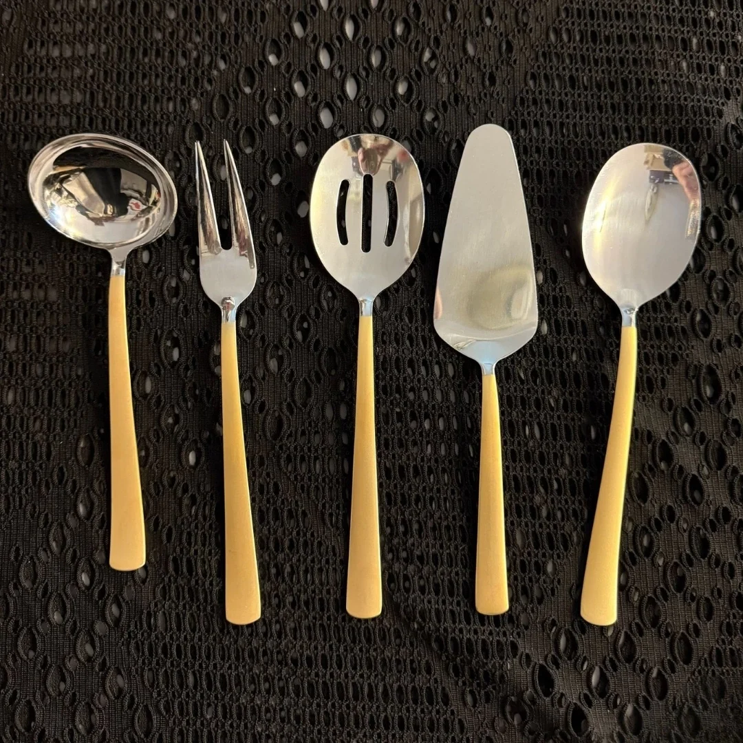 5 Parça Çelik Servis Seti – Gold ve Klasik Parlak Seçenek