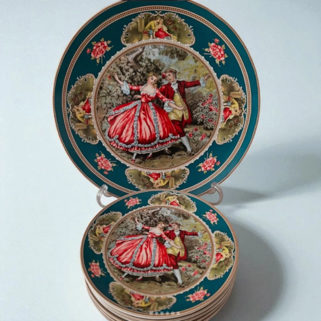 6’lı Romantik Dans Desenli İthal Fine Porcelain Pasta Tabağı (20 cm)