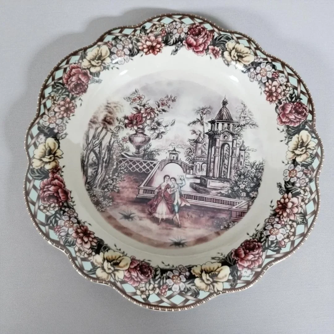 İthal Fine Porcelain Çiçek Desenli Ayaklı Pasta Tabağı (30 cm)