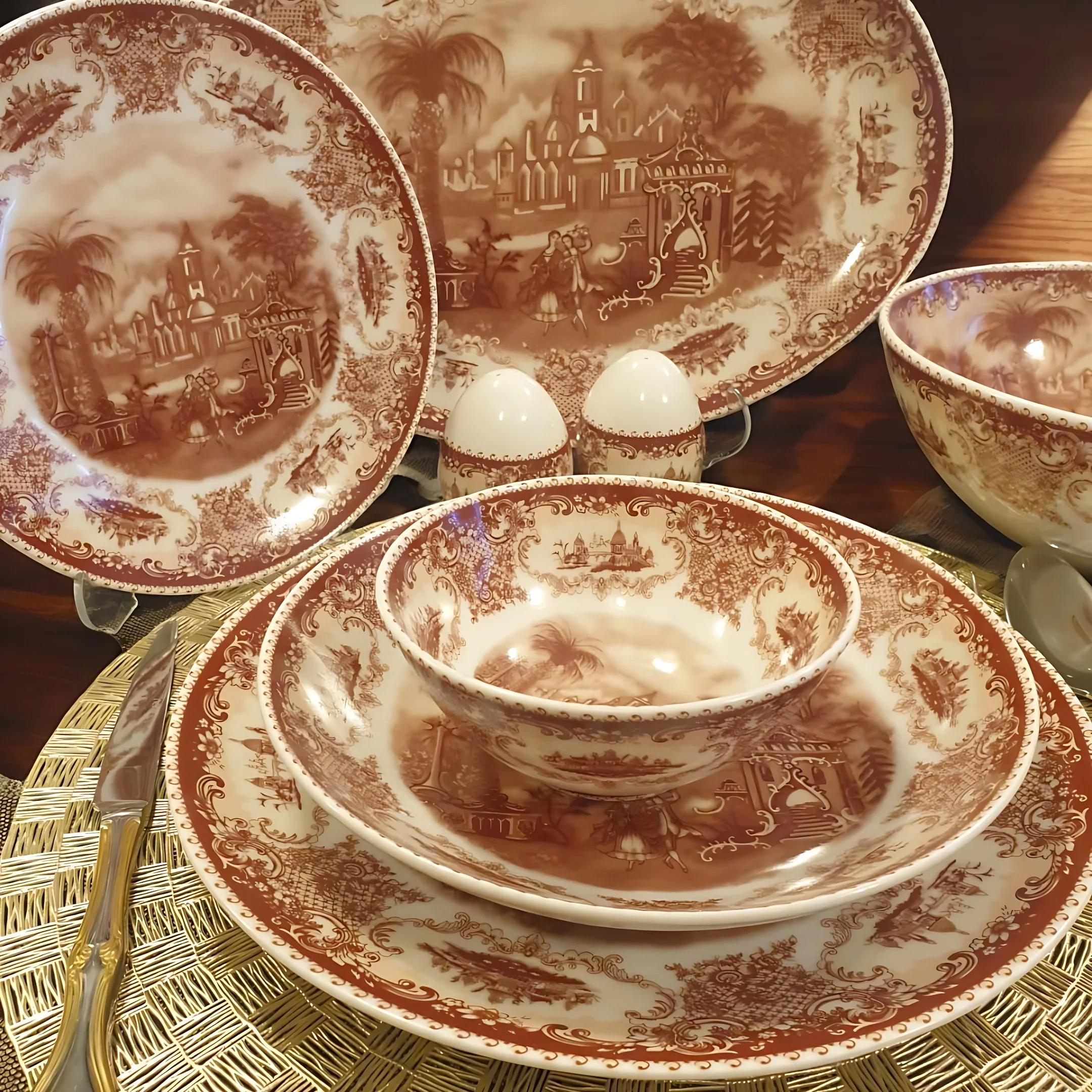 6 Kişilik 28 Parça Vintage Manzara Desenli Yemek Takımı