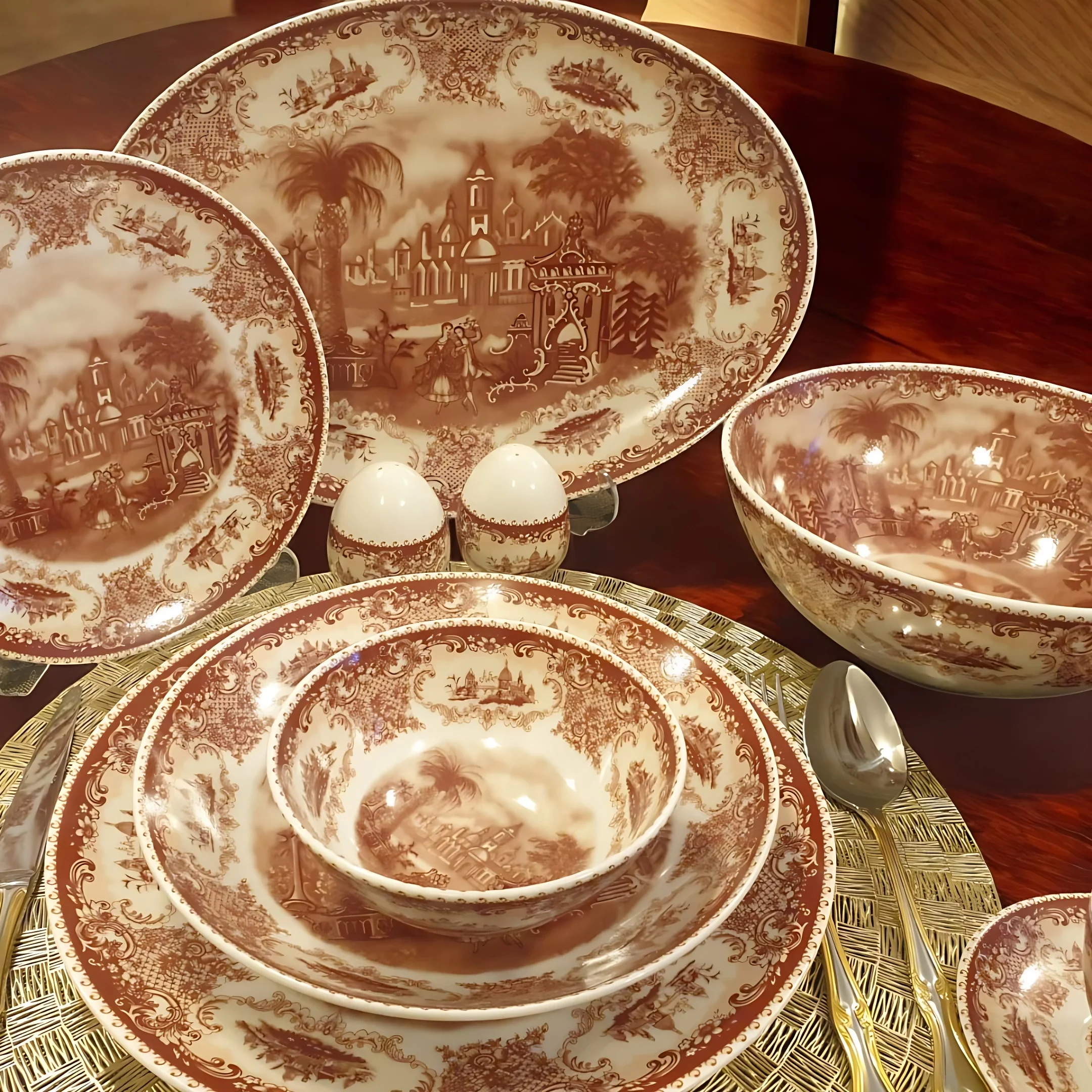 6 Kişilik 28 Parça Vintage Manzara Desenli Yemek Takımı