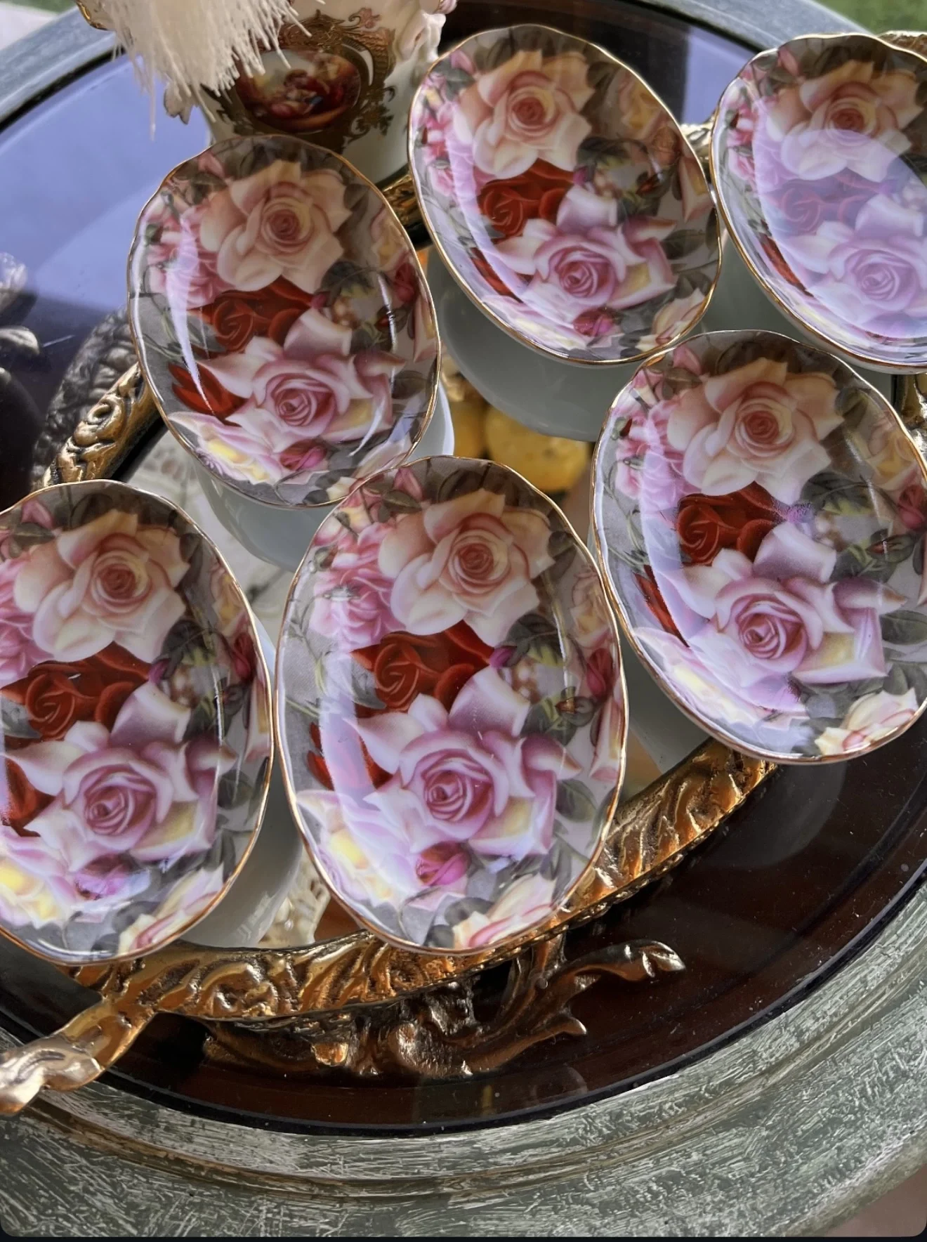 İthal Porselen Gül Desenli Lokumluk (10 cm – 6’lı Set)