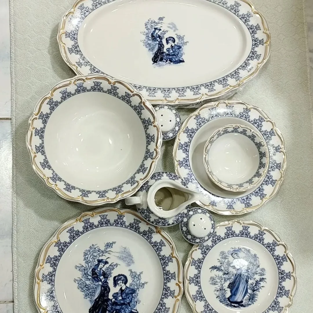 Vintage Desenli Porselen Yemek Takımı 56 Parça 12 Kişilik