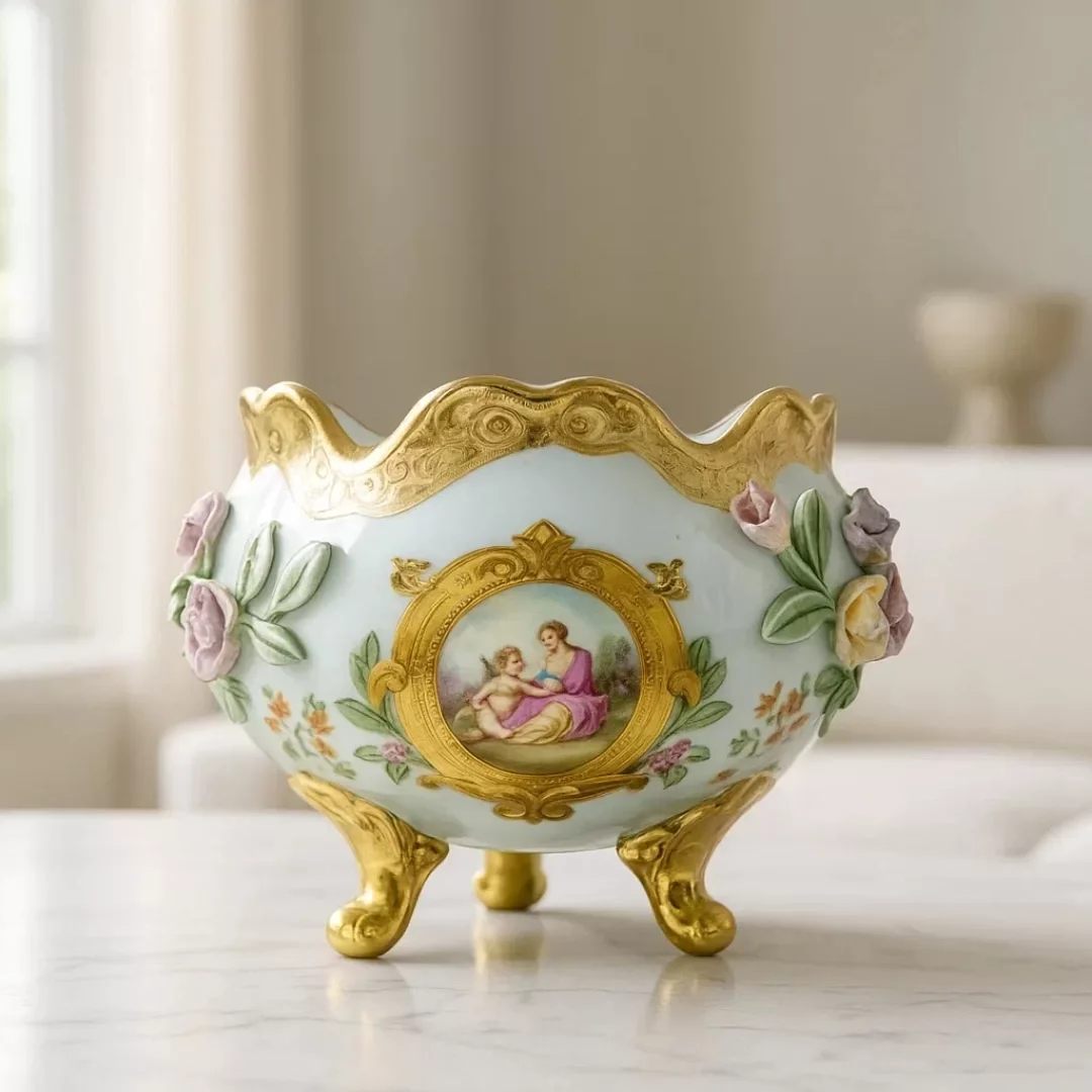 El İşçiliği Altın Yaldızlı Porselen Dekoratif Kase Seti (2'li)