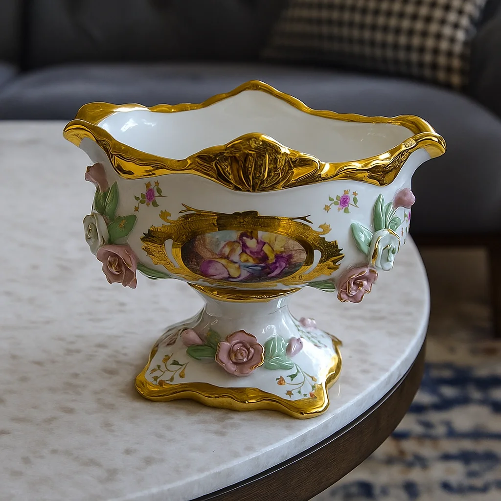 Barok Tarzı Ayaklı Dekoratif Porselen Kase