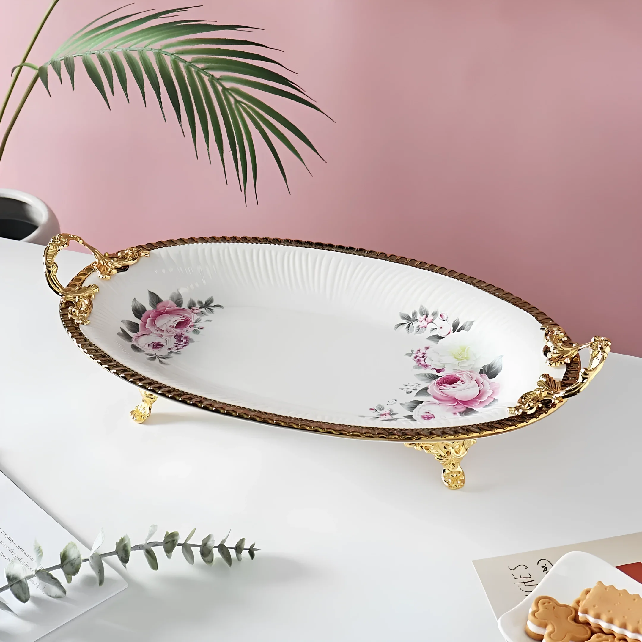 Oval Altın Detaylı Porselen Servis Tabağı